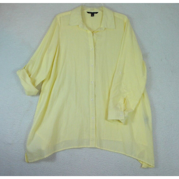 Zac & Rachel Yellow Striped Roll Tab Sleeve Button-Up Tunic‎ Blouse 1X - Picture 11 of 11